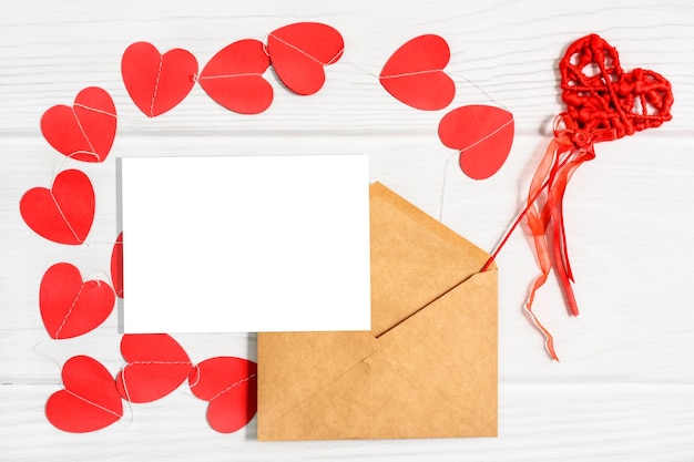Valentines day mockup card with paper colorful hearts