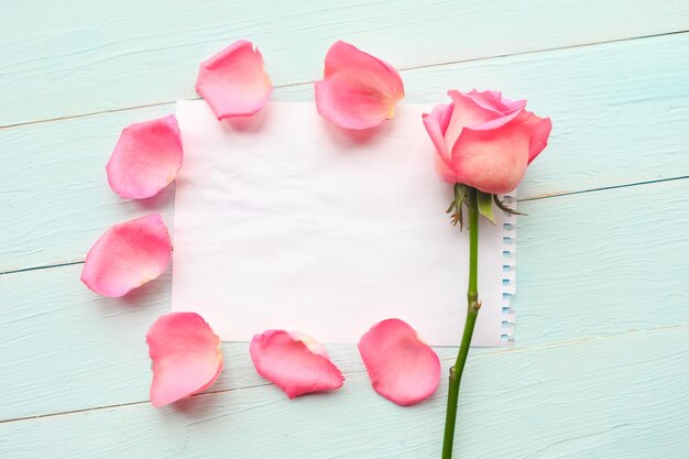 Valentines Day mockup greeting card with rose and petals Copy space for the text