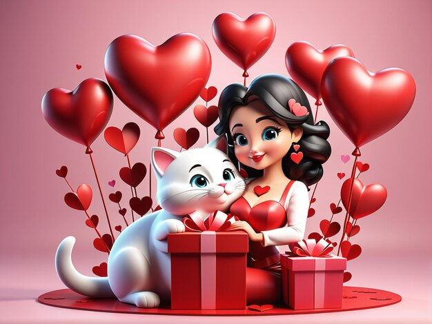 Valentines day or mothers day 3D vector illustration 3D rendering low details catoon style 3D