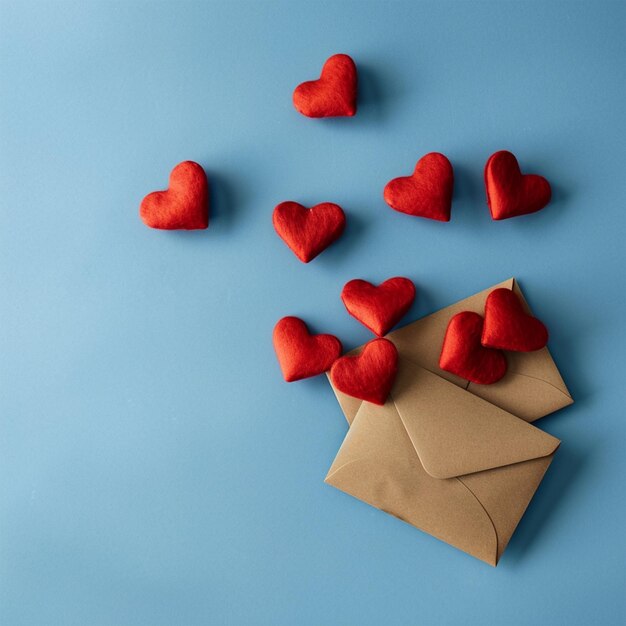 Valentines day paper hearts craft on a blue background