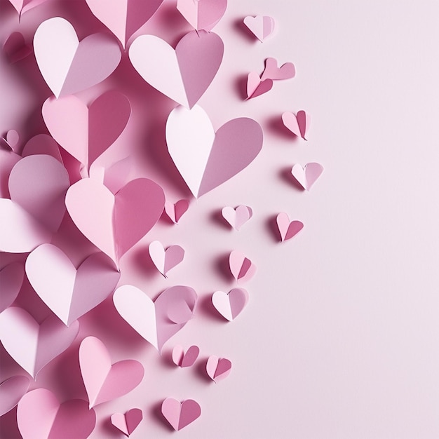 День святого Валентина бумажные сердца на розовом фоне