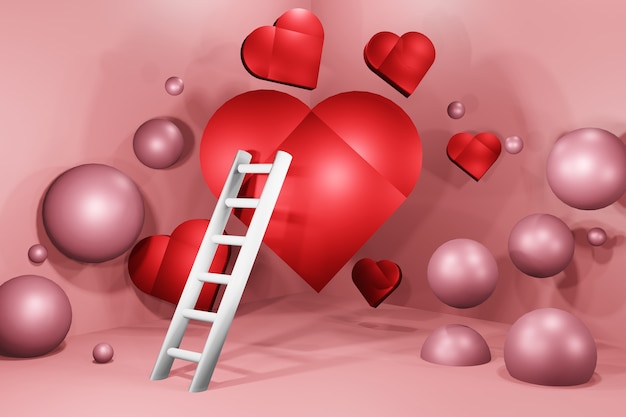 Valentines day pink background with 3d hearts