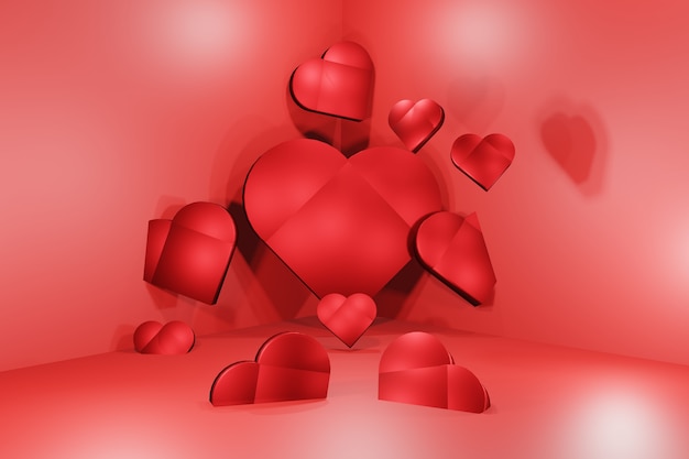 Valentines day pink background with 3d hearts