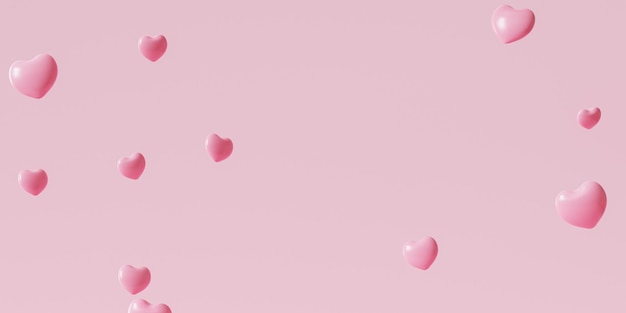 Valentines day pink background with heart shaped balloons 3d render