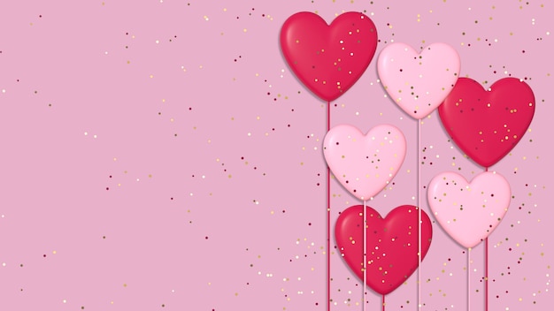 Photo valentines day pink background with red and pink hearts