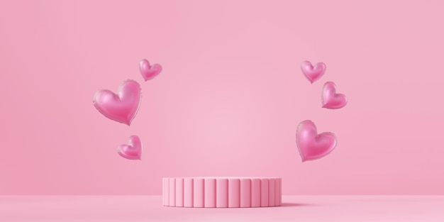 AI を生成しないバレンタインデーのピンクの表彰台とハート製品ディスプレイ背景の 3D レンダリング