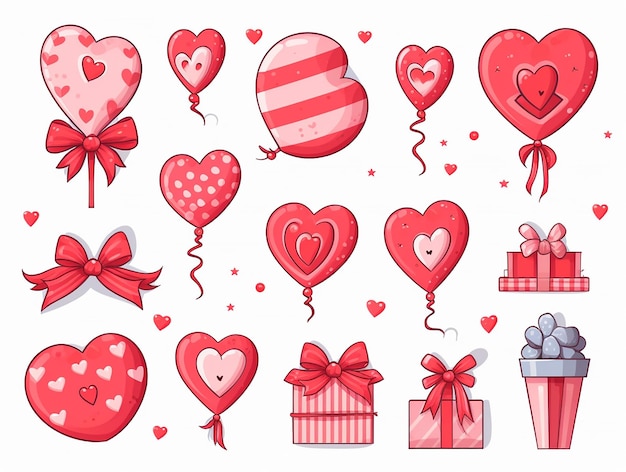 Photo valentines day pink and red gradient hearts love and gift box set isolated on white background vector illustration 3d pastel love symbols valentin holiday icons concept