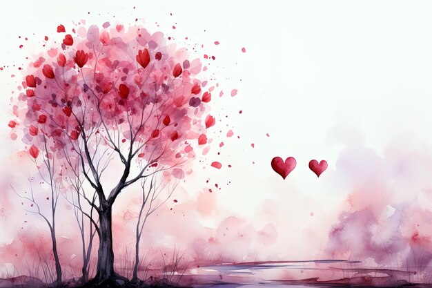 Valentines Day pink watercolor landscape background Ai generative art