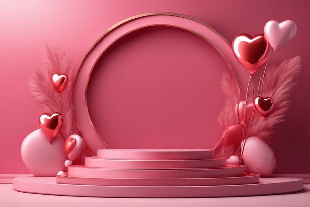 写真 製品展示用のバレンタインデーの表彰台バレンタインの背景
