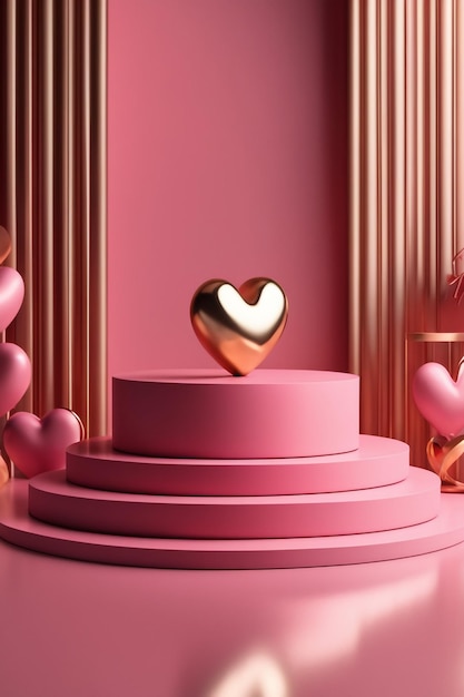Valentines day podium for product display valentines background gift 3d render ing modern empty