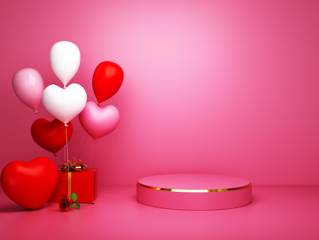 Podio di san valentino per il posizionamento del prodotto con palloncino regalo