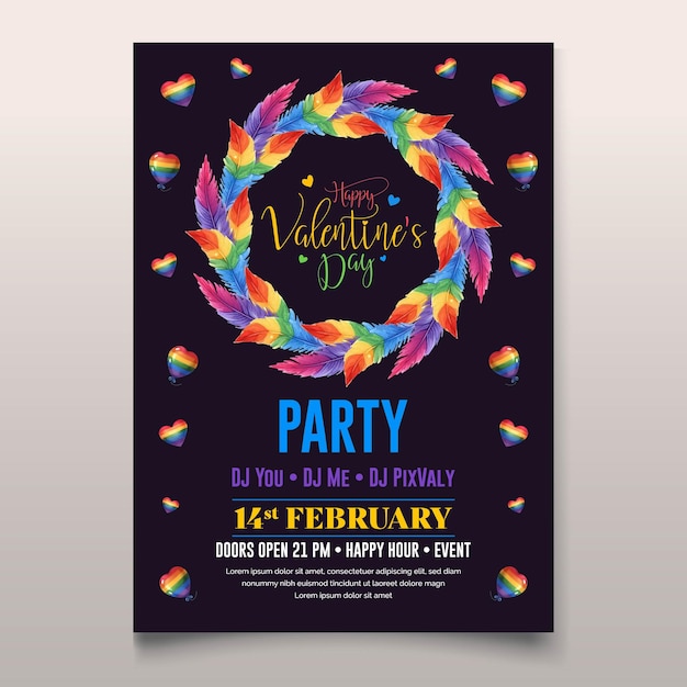 Valentines Day poster design in watercolor for LGBTQ pride