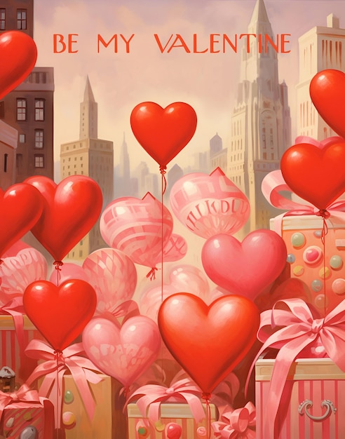 Photo valentines day poster with a balloon created with ai