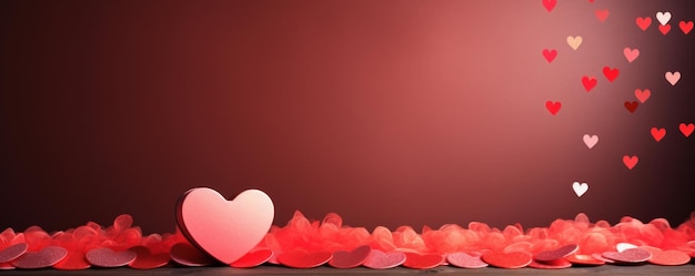 Valentines day red background with hearts greeting card with copy space generative ai