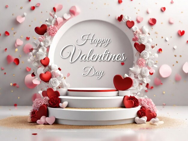 Valentines day red background with white blank Podium for product
