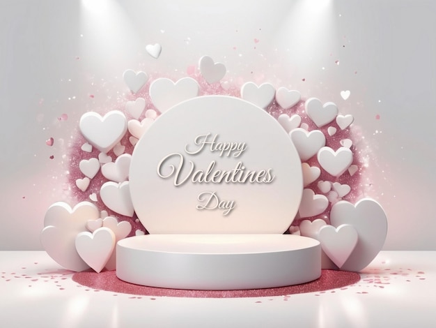 Valentines day red background with white blank Podium for product