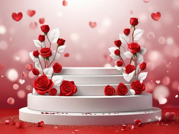 バレンタインデーの赤い背景と白い空白 製品のポディウム
