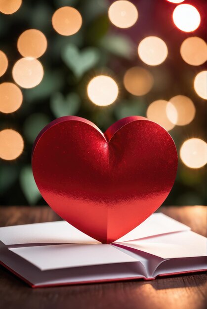 Valentines day red heart on bokeh background