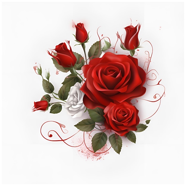 Valentines Day Red Rose Branch png white background