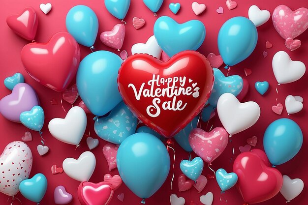 Valentines day sale background with balloons heart and icon set pattern vector illustration