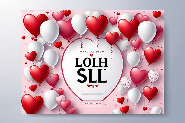 Valentines day sale background with balloons heart pattern Vector illustration