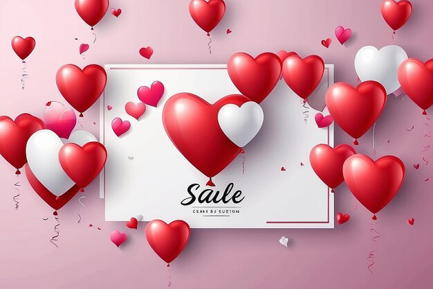 Valentines day sale background with balloons heart pattern Vector illustration