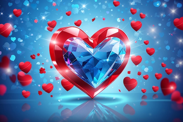 Плакат распродажи ко Дню святого Валентина или баннер с красным сердцем на синем световом фоне