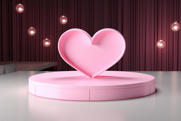 Valentines Day stage with a pink heart display ideal for greeting cards