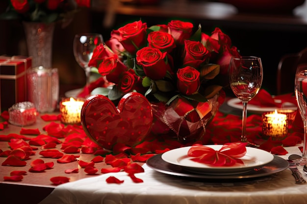 Valentines day table place setting in cafe romantic invitation to restaurant time together