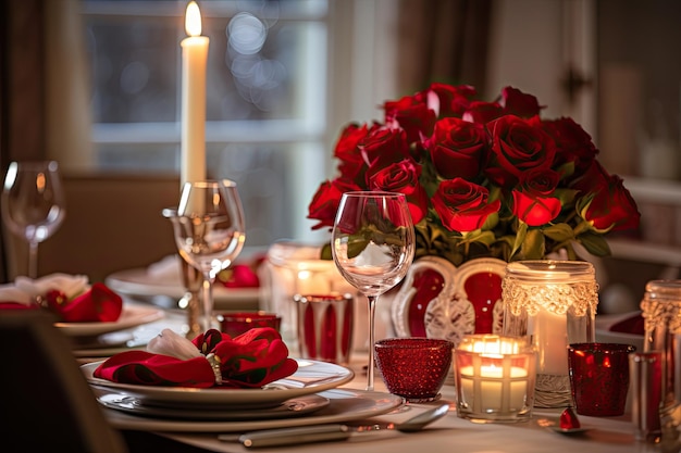 Valentines day table place setting in cafe romantic invitation to restaurant time together