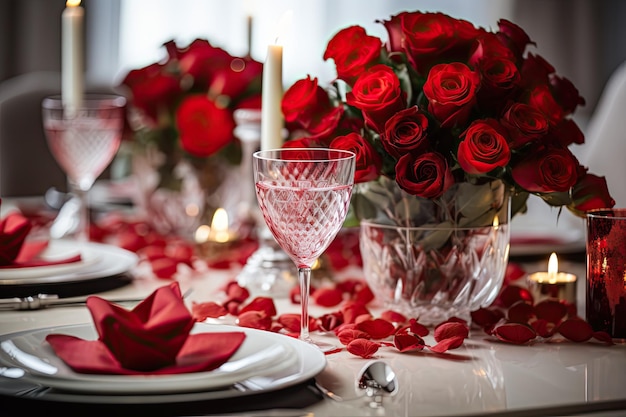 Valentines day table place setting in cafe romantic invitation to restaurant time together