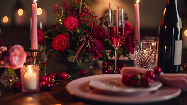 Valentines day tablescape and table decor romantic table setting with flowers formal dinner and date beautiful cutlery and tableware