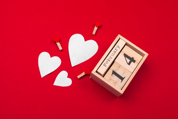 Valentines day theme with wooden block calendar