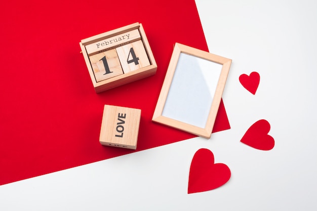 Valentines day theme with wooden block calendar