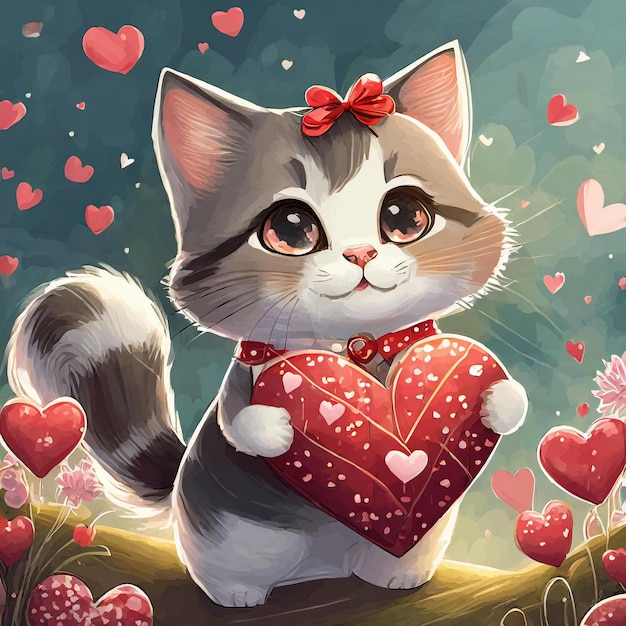 Photo valentines day themed kitten with kitten