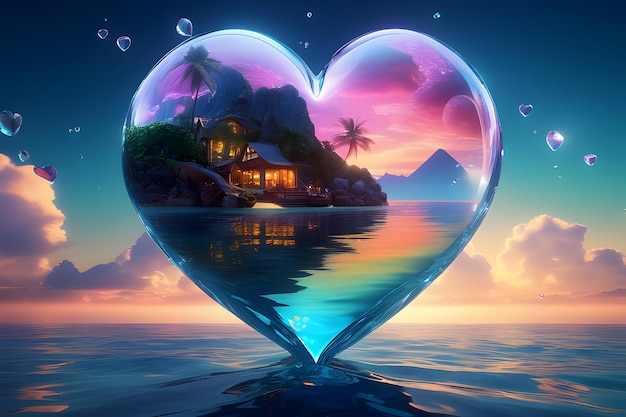 День святого Валентина тропическая любовь в воде небо и океан в форме сердца
