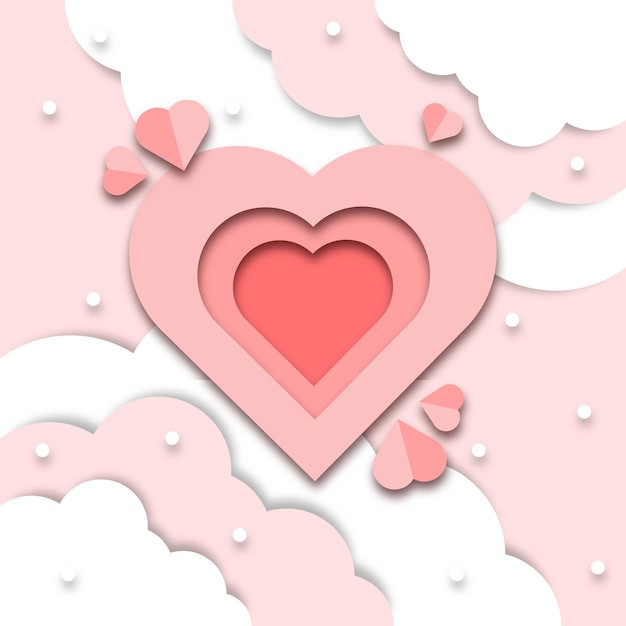 Valentines day vector with paper style design and clouds background