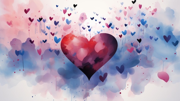 valentines day watercolor background with hearts