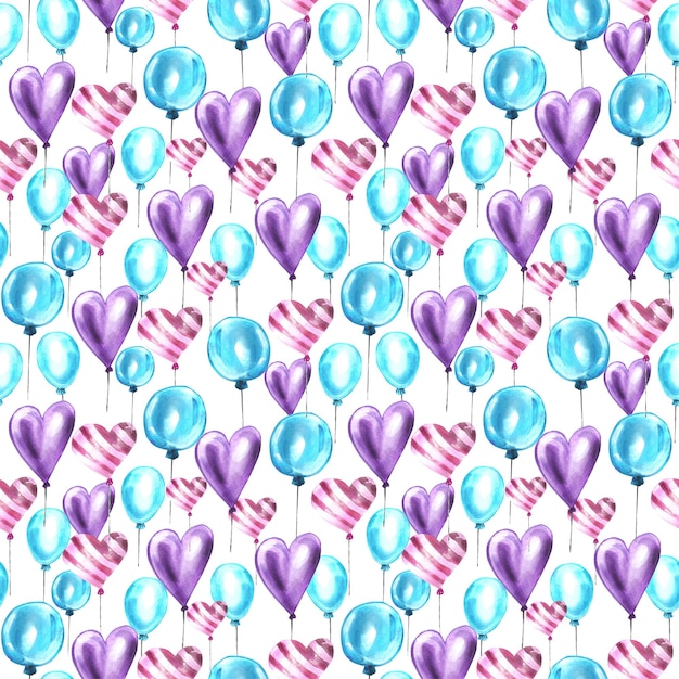 Valentines Day watercolor seamless pattern Colorful balloons