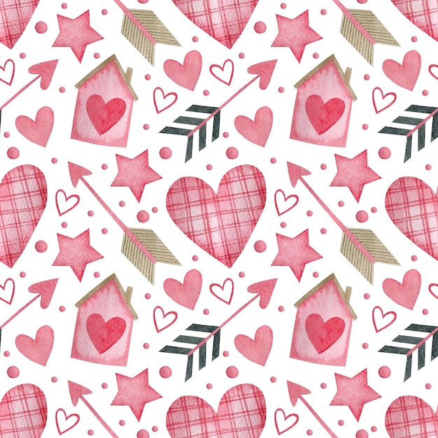 Photo valentines day watercolor seamless pattern