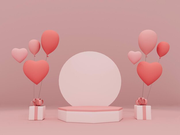 Valentines day with  empty podium for product presentation 3d render