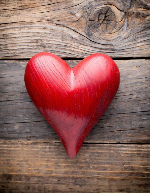 Valentines day World Heart Day Red heart on the wooden background