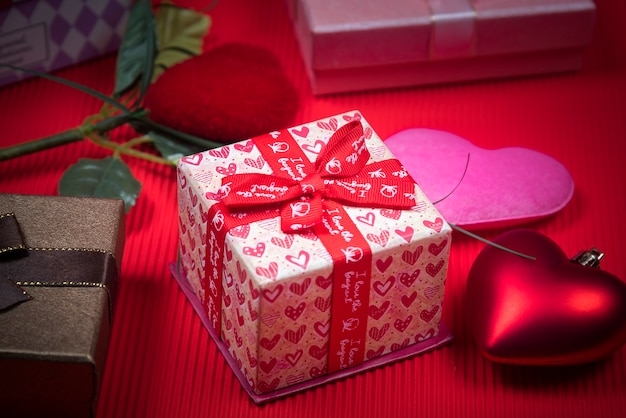 Valentines gift box on red background