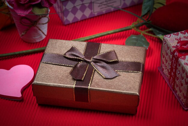 Valentines gift box on red background