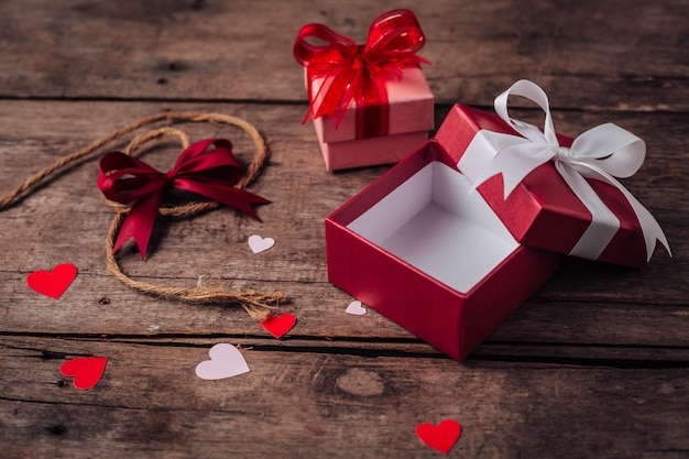 valentines gift box on wooden background