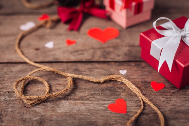 valentines gift box on wooden background