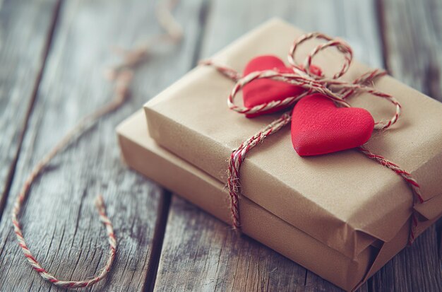 Valentines gift on wooden background