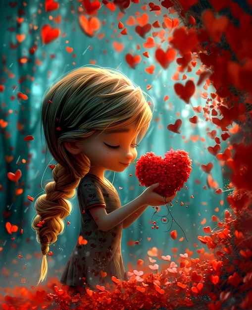 Photo valentines girl with a heart love card ai generated