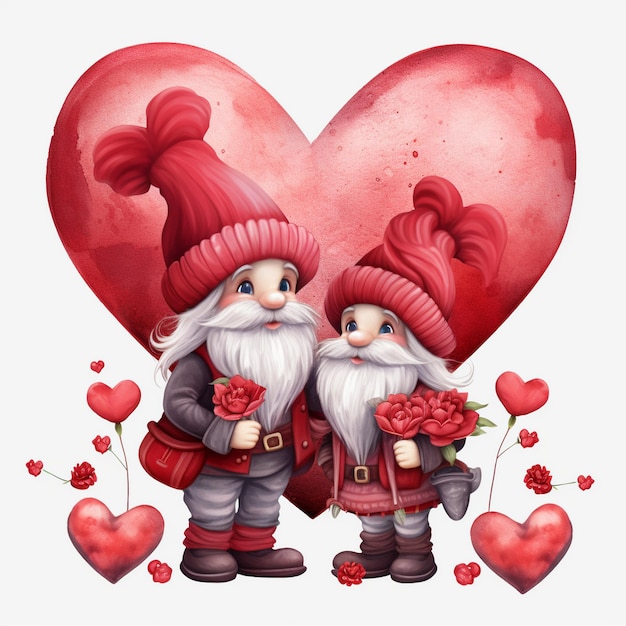 Photo valentines gnomes red hearts clipart