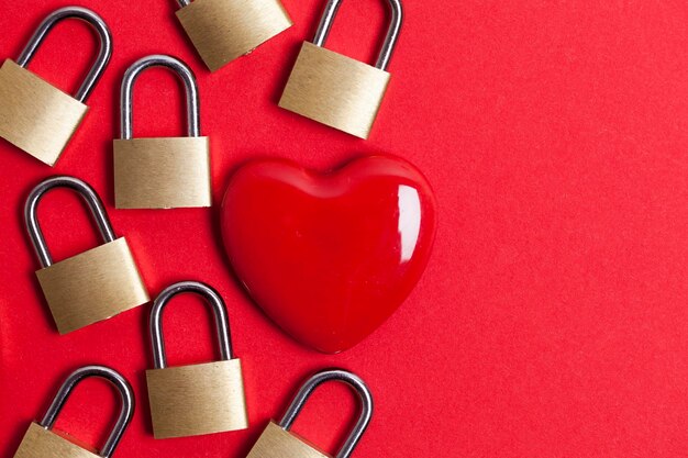 Valentines love concept Red heart with padlock